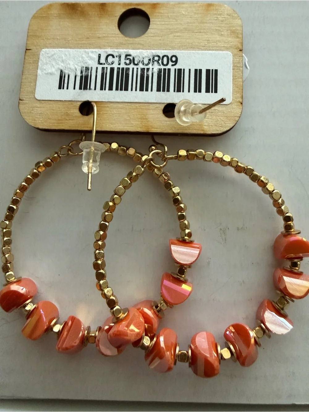 Pink Panache Stone Circle Gold Hoop Earrings - Orange * NWT